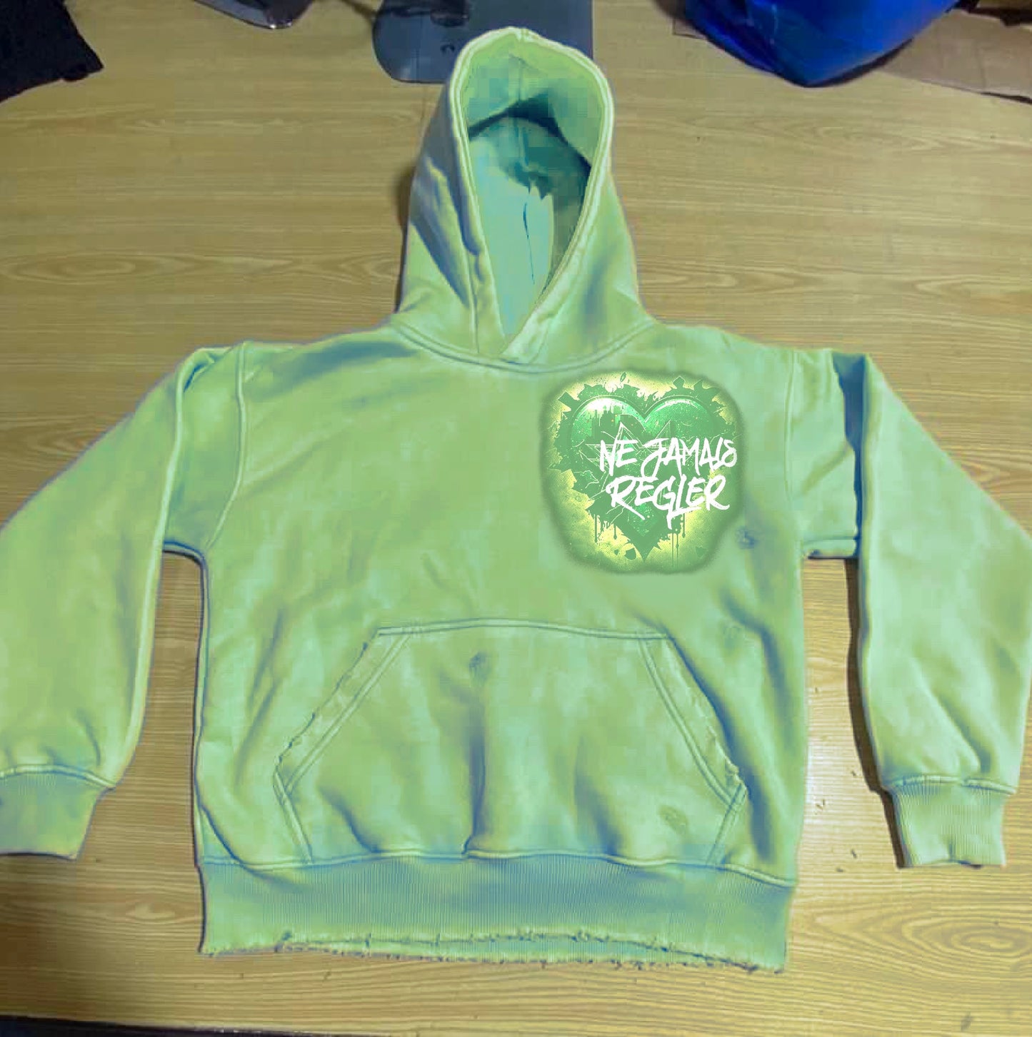 ACID WASH DISTRESSED Green Hoodie