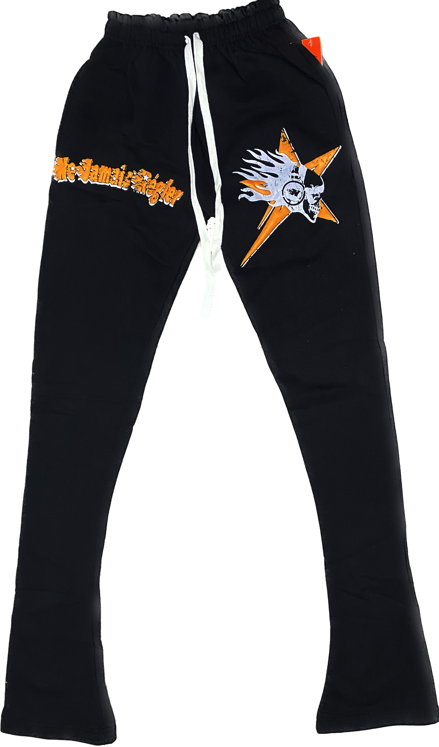 HATE IT OR LOVE IT Black, White & Orange Stacked Sweatpants