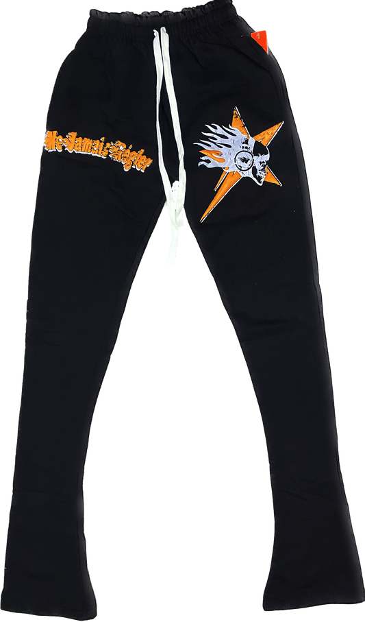 HATE IT OR LOVE IT Black, White & Orange Stacked Sweatpants