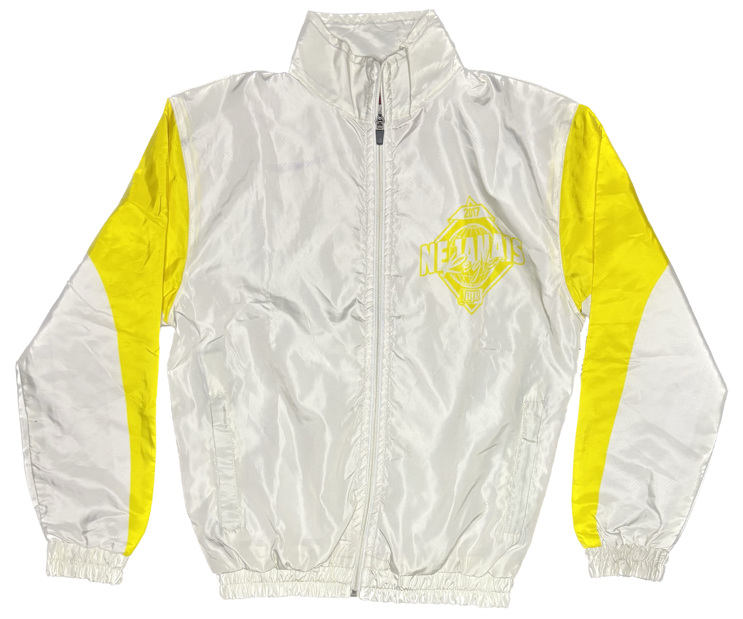 NJR Classic Windbreaker White & Yellow Hoodless Jacket